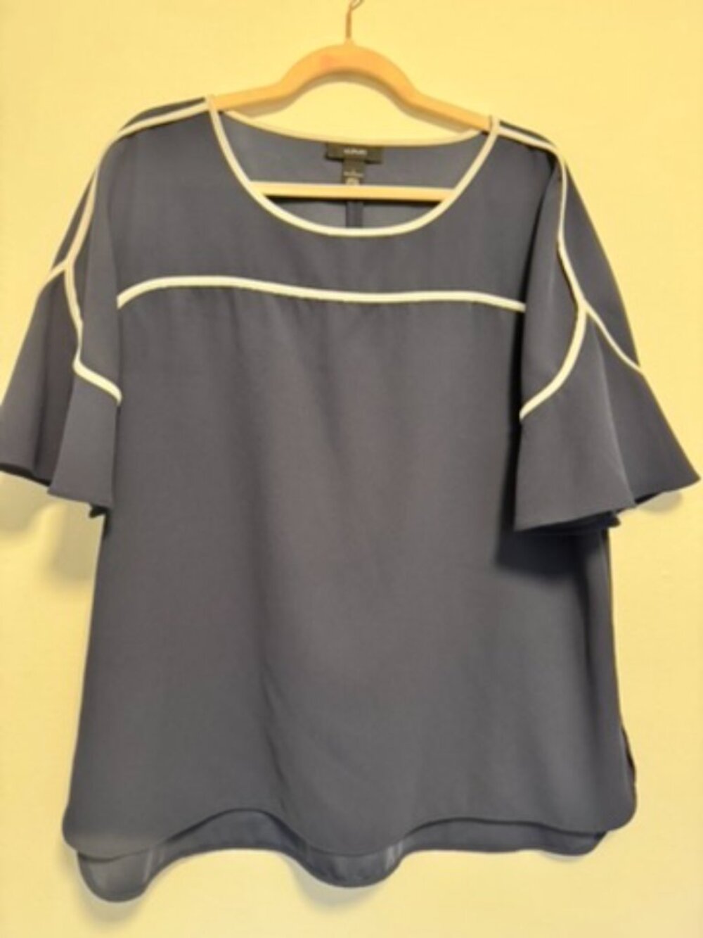 Alfani L Navy Blouse with White Trim - Picture 2 of 5